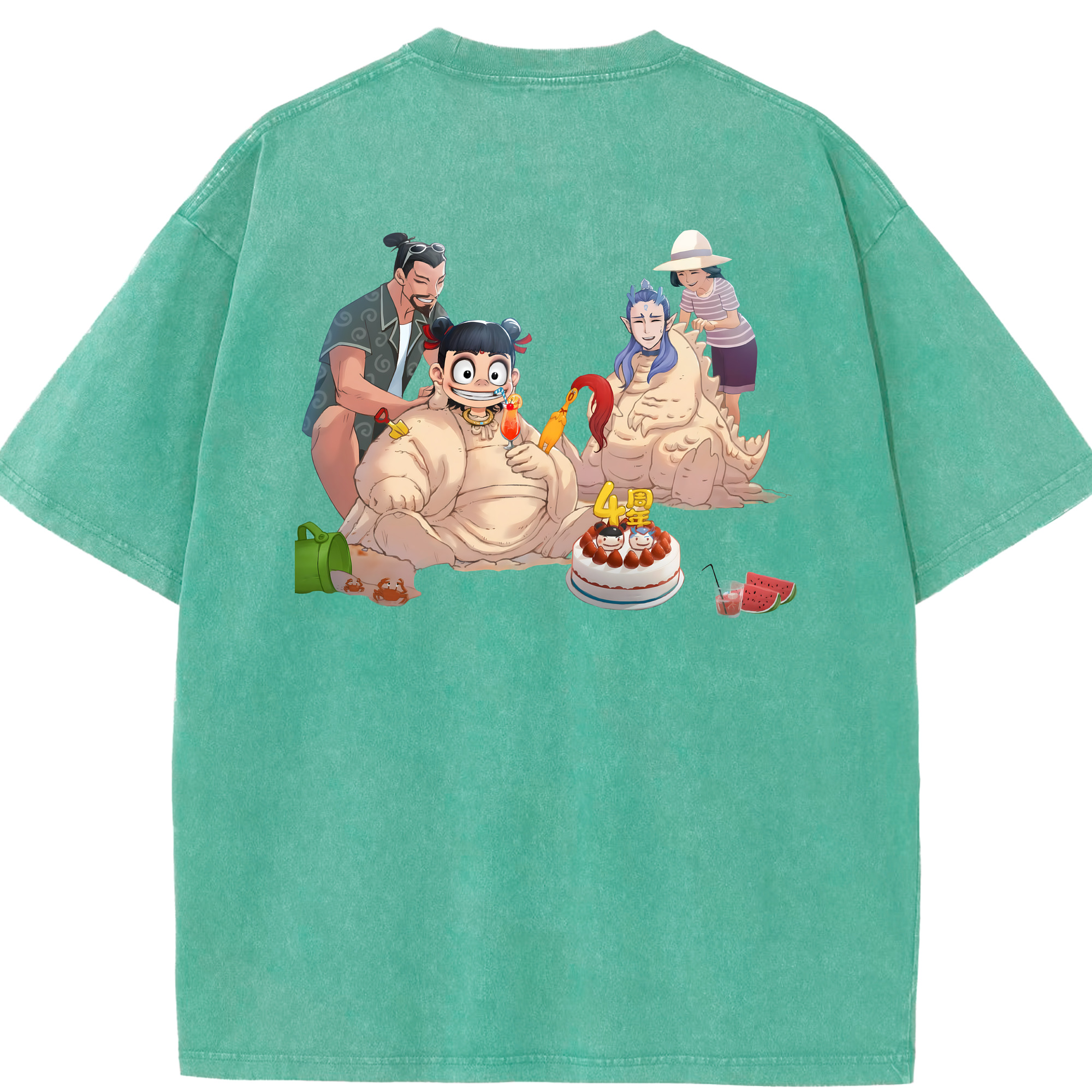 （画像用） Ne Zha 2 ナタ 魔童の大暴れ 綿100% ヴィンテージ風 半袖Tシャツ（背面プリント）